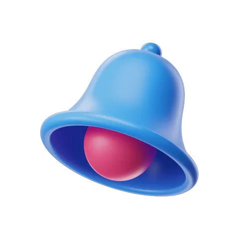 Bright blue notification bell with red clapper isolated clipart for alerts and alerts icons PNG