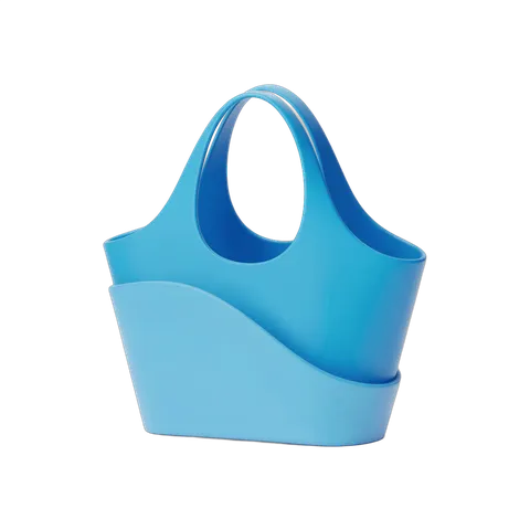 Bright blue plastic shopping tote bag with ergonomic handle for grocery and retail use PNG