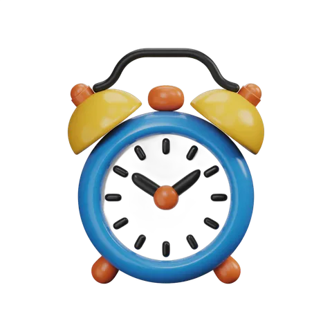 Bright blue vintage alarm clock with yellow bells isolated on transparent background for graphic design PNG