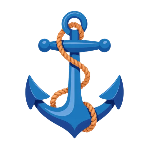 Bright cartoon anchor graphic element with rope for nautical themes and maritime designs PNG