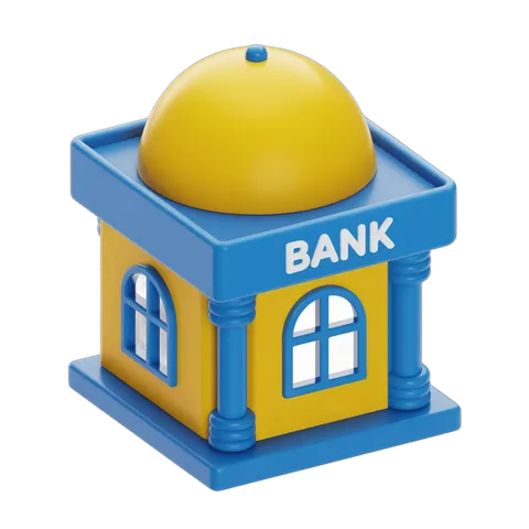 Bright cartoon bank building clipart with dome and columns for financial presentations and education PNG