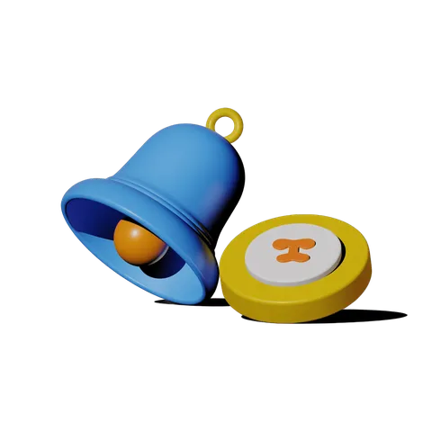 Bright cartoon bell with notification button isolated for app alerts and digital design projects PNG