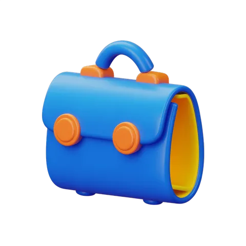 Bright cartoon blue backpack with orange handles and straps for kids educational materials and school projects PNG