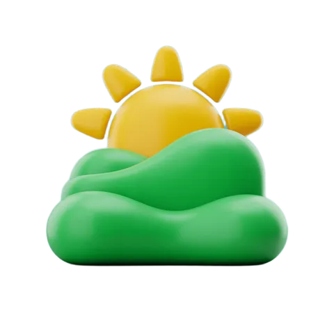 Bright cheerful sun peeking through fluffy green cloud isolated clipart graphic element PNG