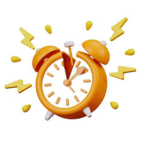 Bright exploding alarm clock with lightning sparks for urgent notifications and productivity graphics PNG