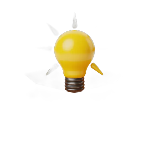 Bright glowing lightbulb clipart graphic element with energy rays for creative presentations and marketing designs PNG