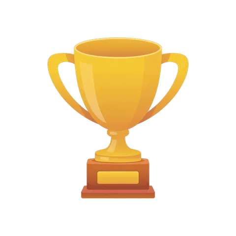 Bright golden trophy cup with handles and base for awards ceremonies and achievement presentations PNG