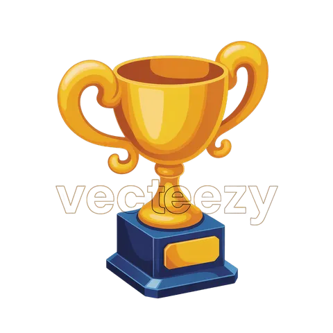 Bright golden trophy cup with handles for award ceremony presentation and success celebration PNG