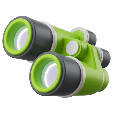 Bright green and black binoculars clipart for travel adventure and outdoor exploration designs PNG