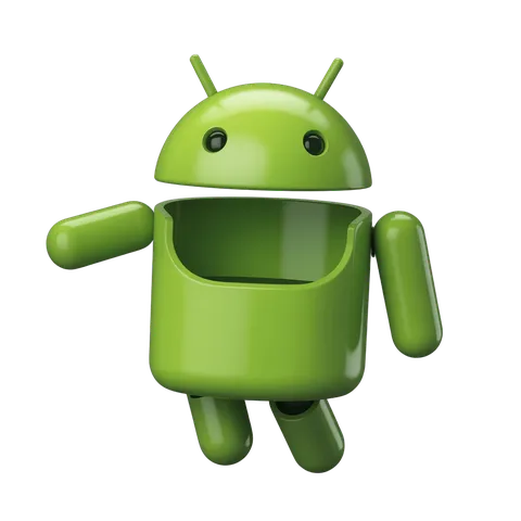 Bright green android robot mascot clipart with open chest for app tech mobile design projects PNG