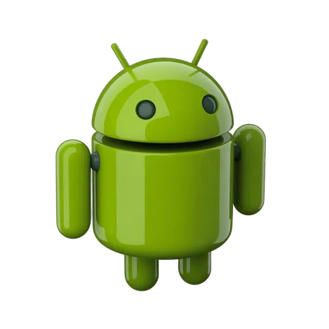 Bright green android robot mascot icon with arms and legs for mobile app branding and digital design PNG