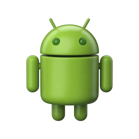 Bright green android robot mascot icon with arms legs and antennae for app tech mobile branding PNG