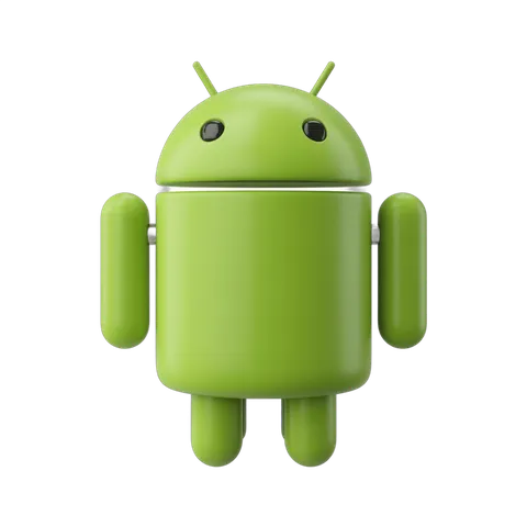 Bright green android robot mascot icon with arms legs and antennae for app mobile tech branding PNG