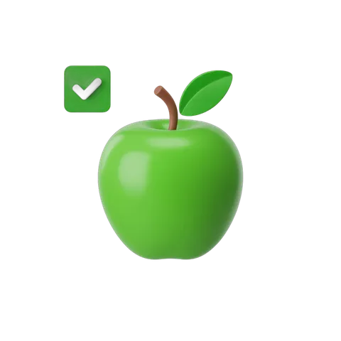 Bright green apple clipart with checkmark icon for approval or success design PNG
