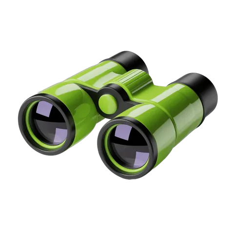 Bright green binoculars clipart for outdoor adventure and travel marketing graphics PNG