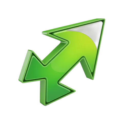 Bright green upward arrow graphic element for business growth success progress marketing presentation PNG