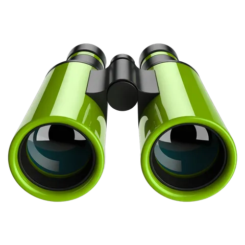 Bright neon green binoculars for adventure travel and outdoor exploration illustration PNG