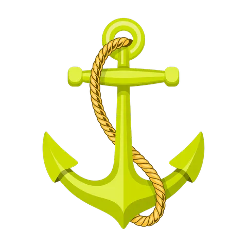 Bright neon lime green anchor graphic element for nautical maritime travel adventure branding PNG