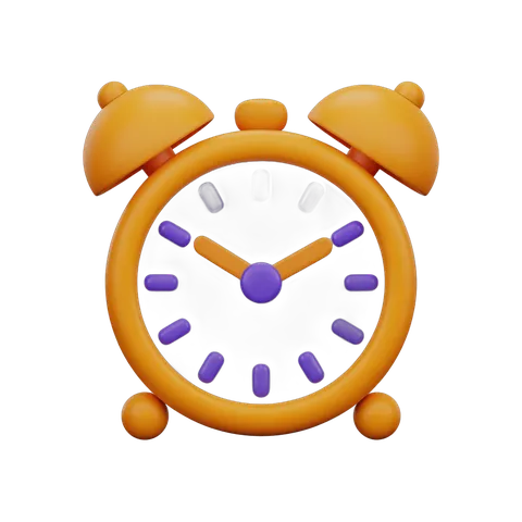 Bright orange alarm clock with purple accents isolated on transparent background for digital designs PNG
