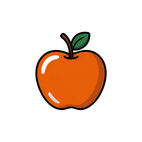 Bright orange cartoon apple isolated clipart for food blog infographics and healthy lifestyle designs PNG
