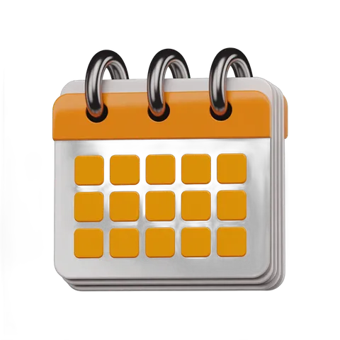 Bright orange spiral bound calendar page with grid for scheduling and planning daily tasks PNG