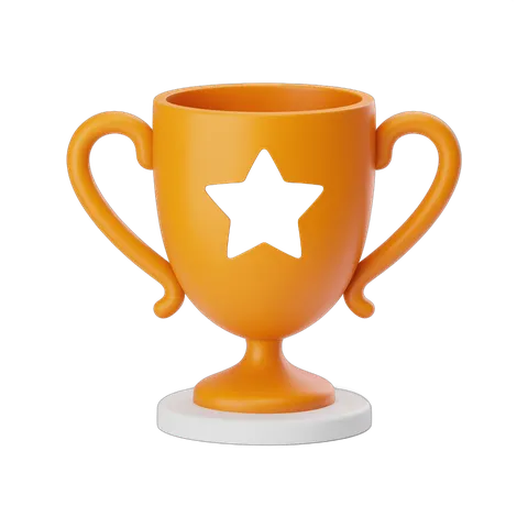 Bright orange trophy cup with star cutout isolated clipart for awards and success celebration designs PNG