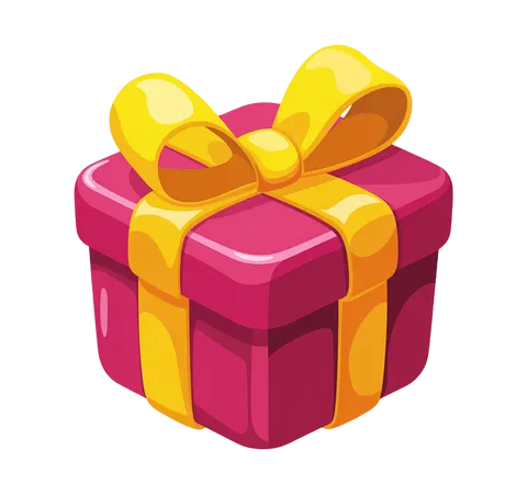 Bright pink gift box with yellow ribbon for holiday celebration and birthday presents PNG