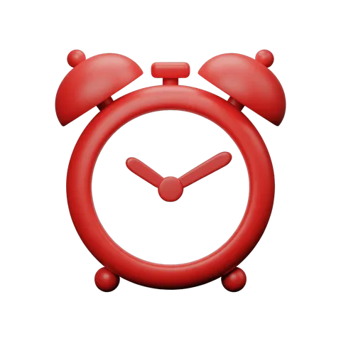 Bright red alarm clock illustration for time management and productivity designs PNG