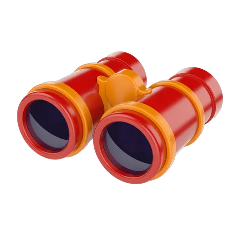 Bright red and orange binoculars clipart for travel adventure and outdoor activity illustrations PNG