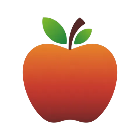 Bright red apple icon with green leaf for food labels, branding and educational materials PNG