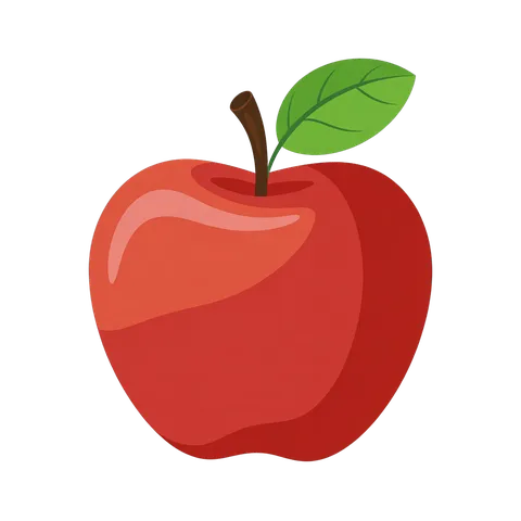 Bright red apple illustration with green leaf for food blog graphics and healthy lifestyle designs PNG