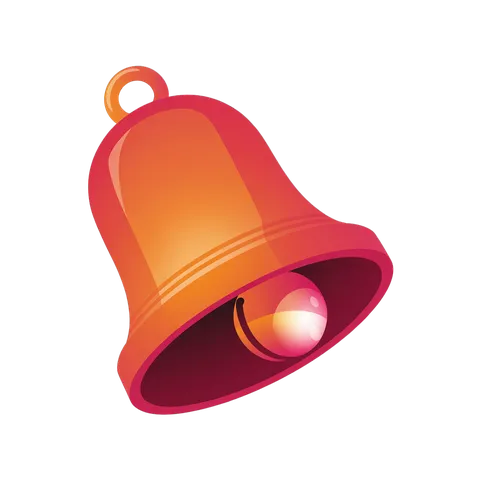 Bright red bell with glowing light inside for notifications alerts and holiday decorations PNG