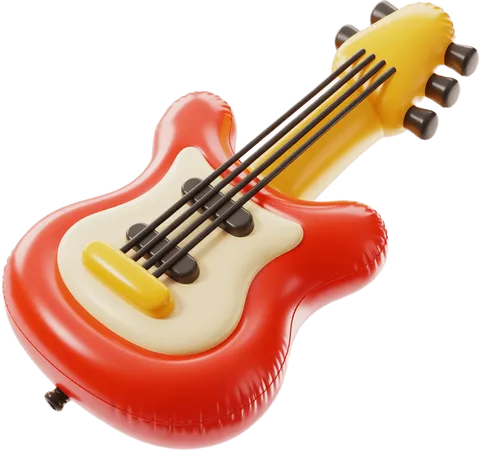 Bright red cartoon electric guitar clipart for kids music education and children activities PNG