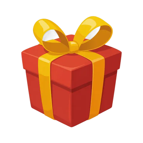 Bright red gift box with yellow ribbon for holiday presents and celebrations PNG