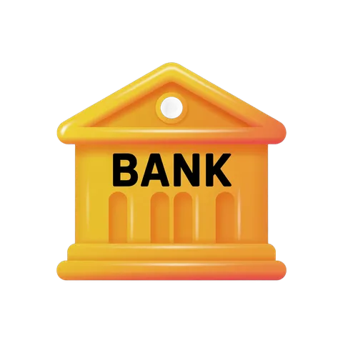 Bright yellow 3d bank building icon with pillars and pediment for financial graphics and presentations PNG