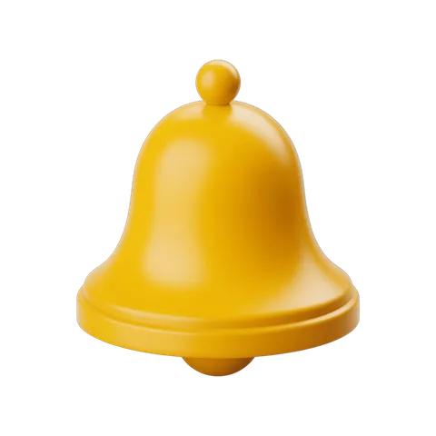 Bright yellow 3d bell icon notification graphic element for alerts and alerts systems PNG