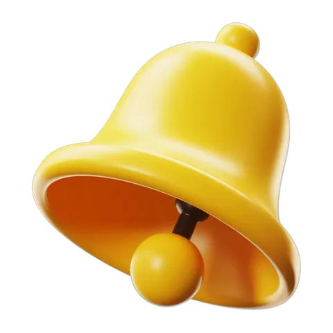 Bright yellow 3d bell notification icon isolated on transparent background for alerts and alerts systems PNG