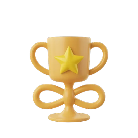 Bright yellow 3d trophy cup with star graphic for awards ceremonies and achievement presentations PNG