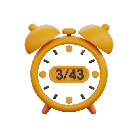 Bright yellow alarm clock showing 3 minutes remaining countdown isolated graphic element PNG