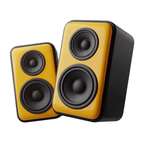 Bright yellow and black studio speakers for music production and home audio setup PNG