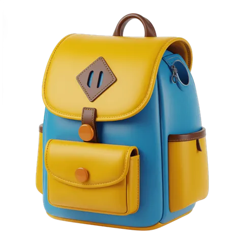Bright yellow and blue backpack clipart for kids school supplies and educational graphics PNG