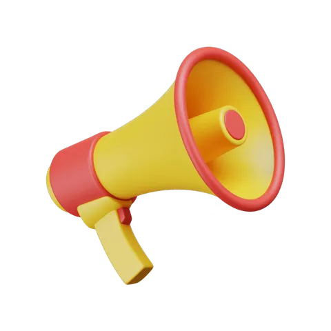 Bright yellow and red isolated megaphone clipart for presentations and announcements PNG