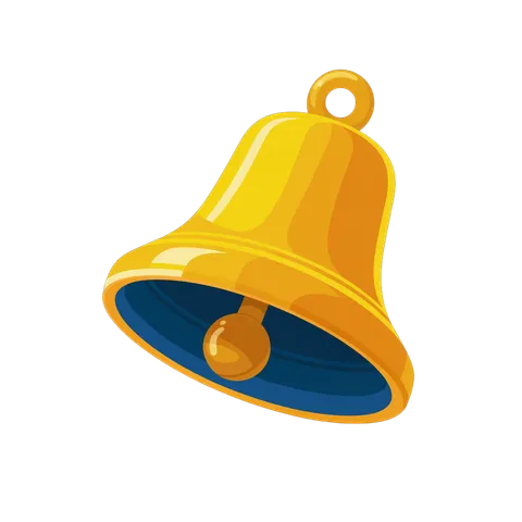 Bright yellow bell graphic element for notifications alerts and holiday celebrations PNG