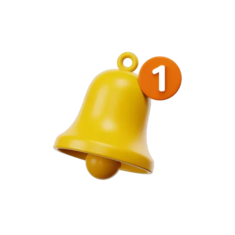 Bright yellow bell notification icon number one isolated graphic element for ranking and alerts PNG