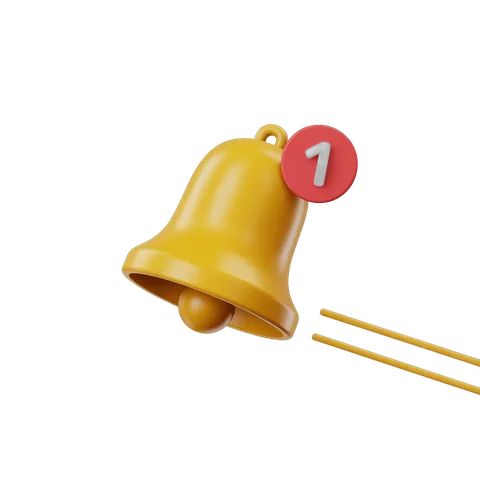 Bright yellow bell with number one badge for ranking achievement and top position notification PNG