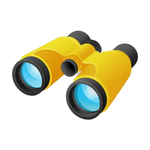 Bright yellow binoculars clipart for travel adventure and outdoor exploration designs PNG