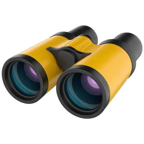 Bright yellow binoculars for outdoor adventure hiking and nature exploration PNG