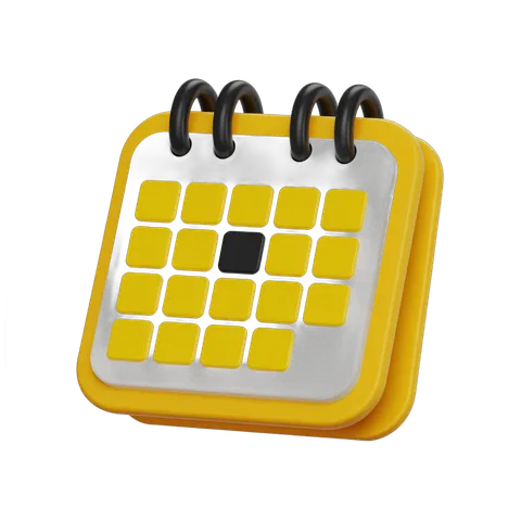 Bright yellow calendar clipart with marked date for planning and scheduling events PNG