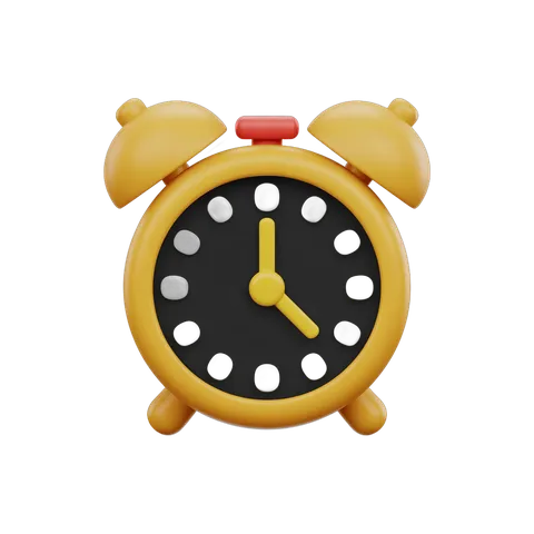 Bright yellow cartoon alarm clock with red button for presentations and digital designs PNG