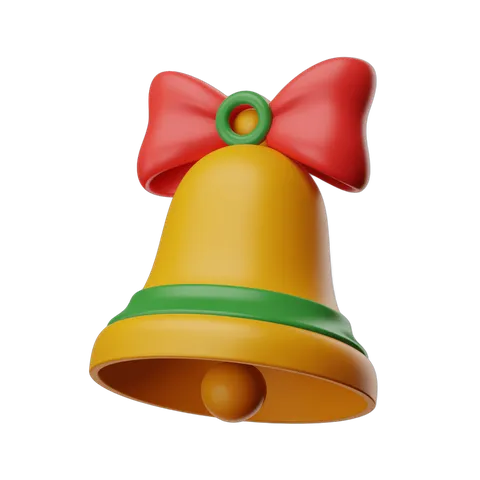 Bright yellow christmas bell with red bow decoration for holiday greeting cards and festive designs PNG